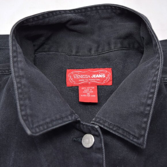 Venezia Jeans Denim Dress Women 18 Black Button Up Y2K LBD Goth Punk Rock Hippie - Picture 3 of 11